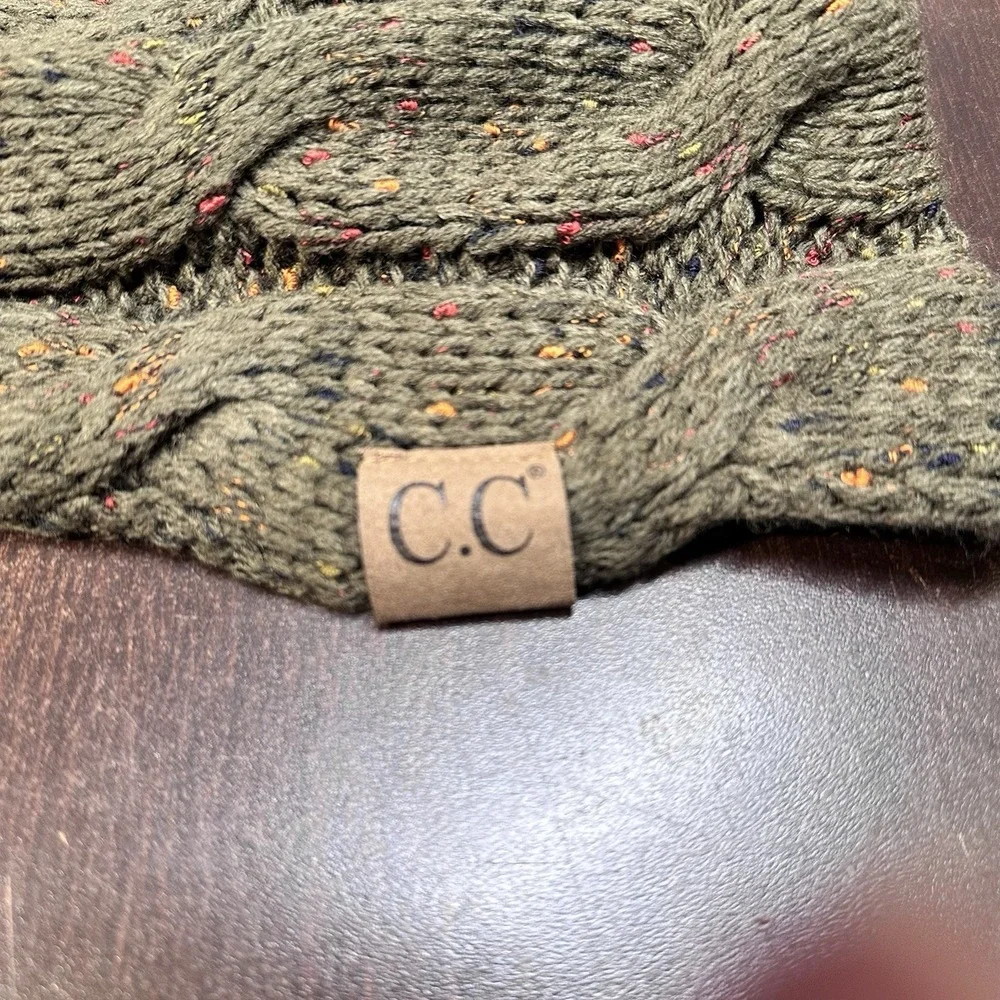 C.C Exclusives Infinity Scarf Olive Green Cable Knit Tweed Fleck Chunky Womens
